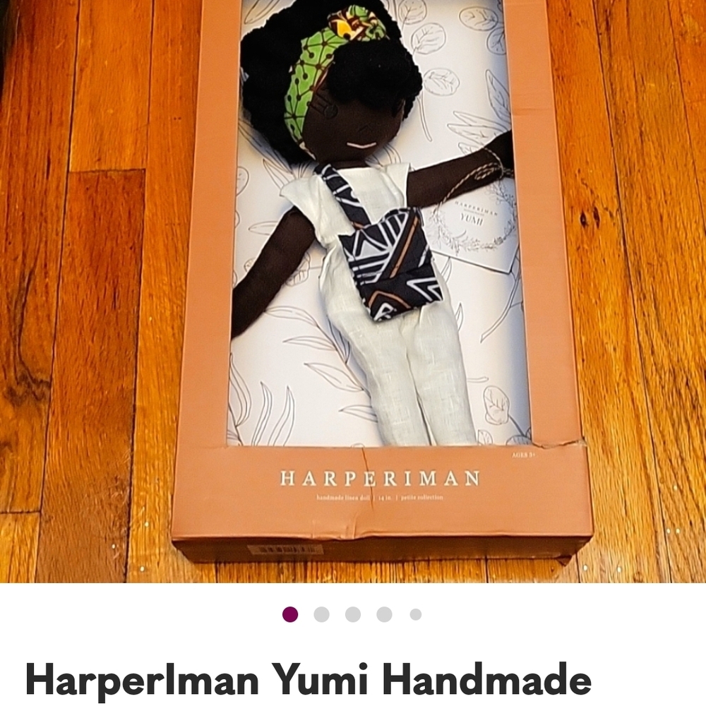 Harperlman Yumi Handmade Linen Doll with White and Black Outfit 14" Tall